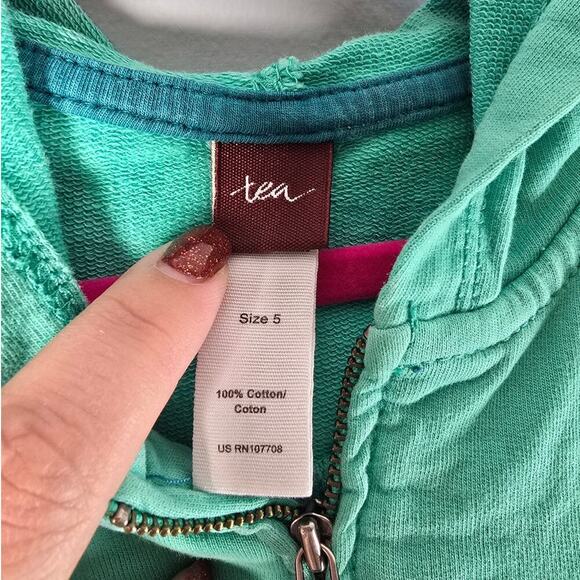 Tea Kids Girls Cotton Zip Up Cozy Comfort Hoodie Sweatshirt Mint Green Size 5 - Picture 3 of 6